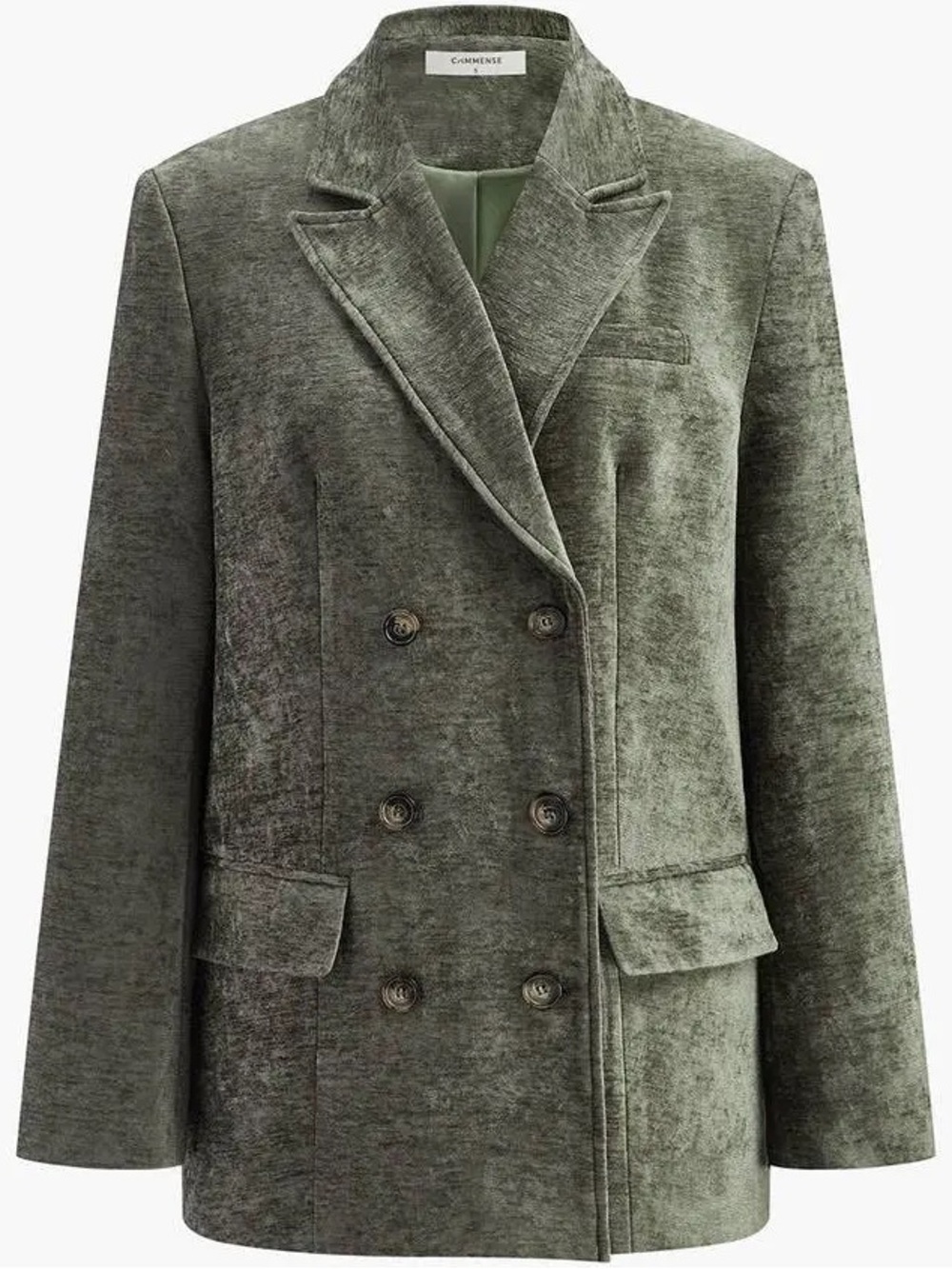 Commense Olive Velvet Double-Breasted Blazer